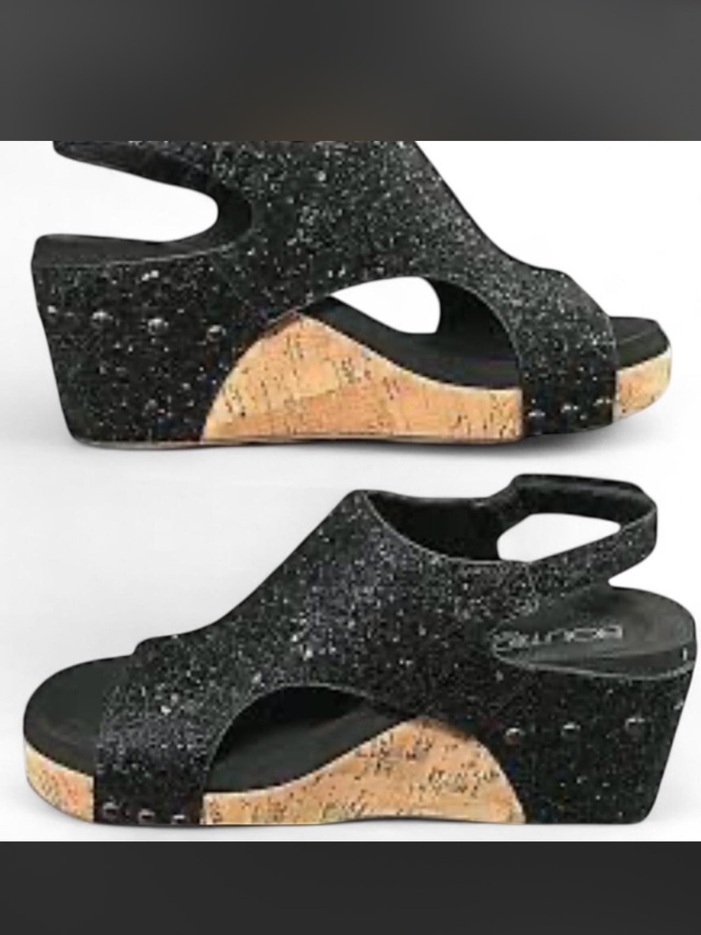 Corkys Black Glitter Cork Wedge Sandals - Women